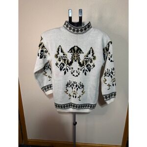 Vintage Bramble Lane Metallic Gold Black Intarsia‎ Mock Neck Sweater Womens M